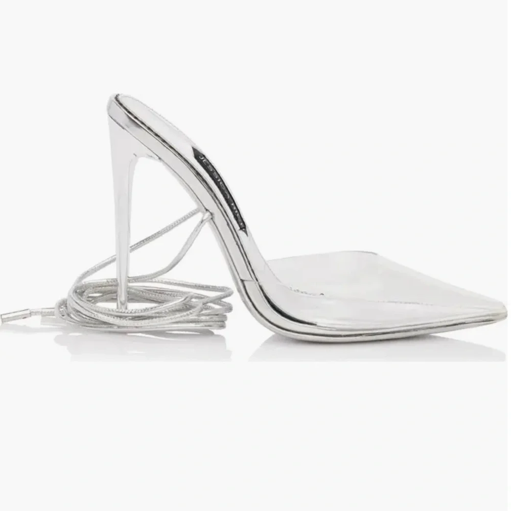 Jessica Rich - Bella Stiletto’s  Silver High Heeled Sexy Wrap up Ankle Straps - Picture 3 of 3